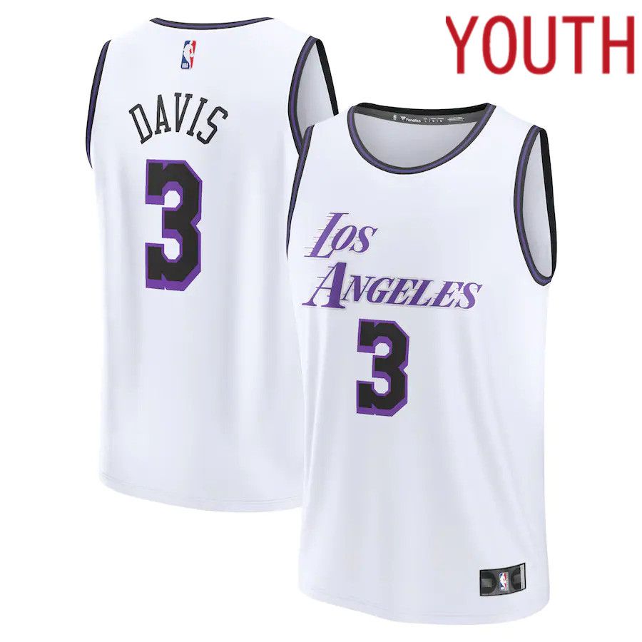Youth Los Angeles Lakers #3 Anthony Davis Fanatics Branded White City Edition 2022-23 Fastbreak NBA Jersey->memphis grizzlies->NBA Jersey
